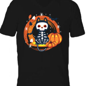 Halloween Macska Csontváz – Férfi V nyakú póló