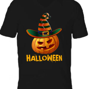 Kalapos Halloween tök – Férfi V nyakú póló