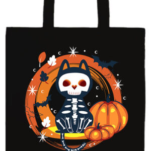 Halloween Macska Csontváz- Prémium hosszú fülű táska