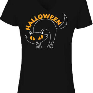 Halloween macska – Női V nyakú póló