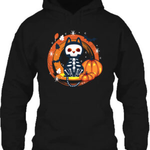 Halloween Macska Csontváz – Unisex kapucnis pulóver