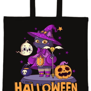 Boszorkány Macska Halloween- Basic rövid fülű táska
