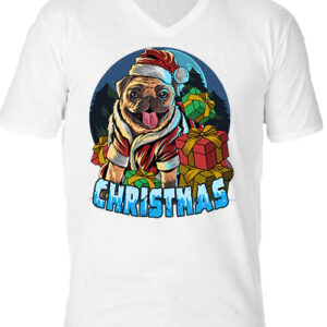 Karácsonyi Mikulás kutya – Férfi V nyakú póló