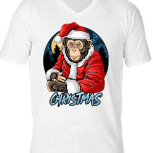 Karácsonyi Mikulás majom – Férfi V nyakú póló