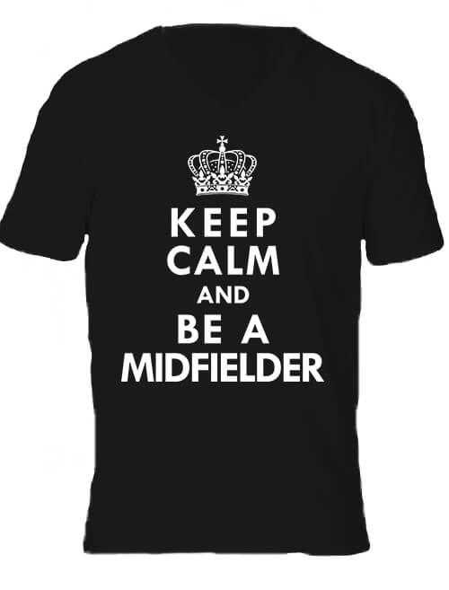 Férfi V nyakú póló Keep calm midfielder fekete