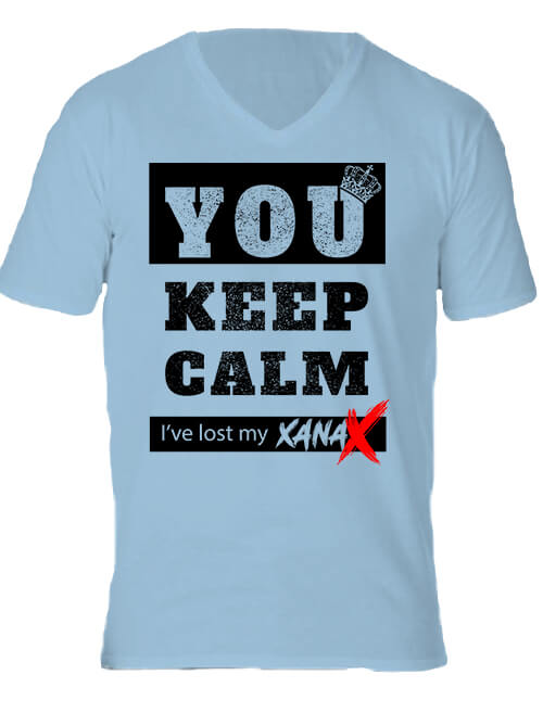 Férfi V nyakú póló Keep calm Xanax világoskék