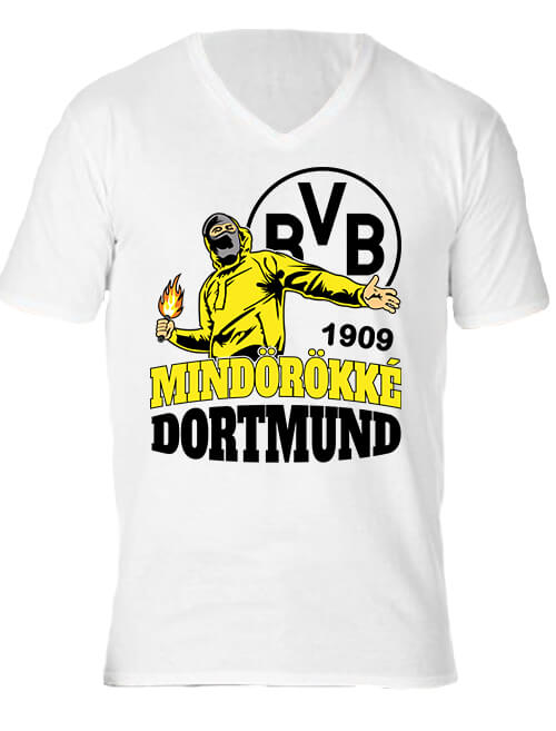 Férfi V nyakú póló Mindörökké Dortmund fehér