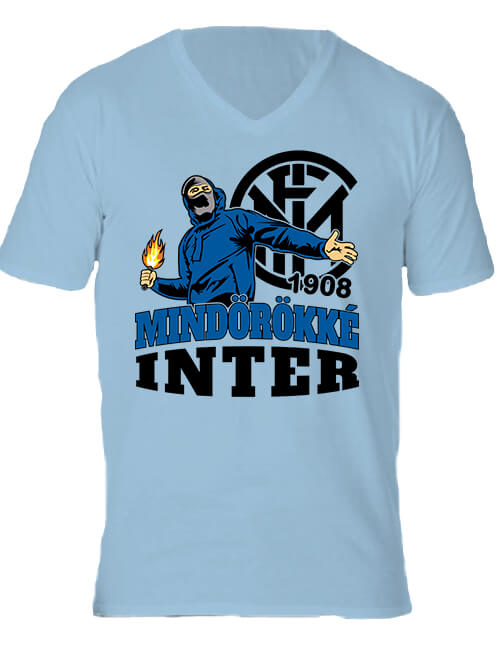 Férfi V nyakú póló Mindörökké Inter világoskék