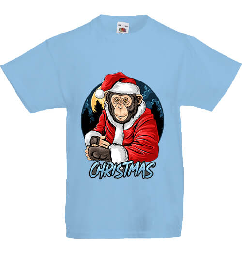 Gyerek póló Karácsonyi Mikulás majom égkék