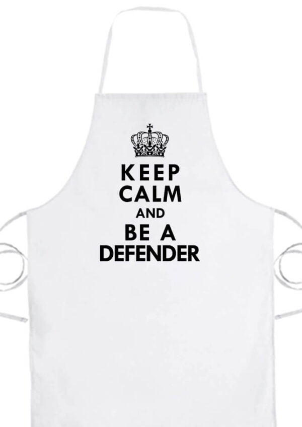 Kötény Keep calm defender fehér