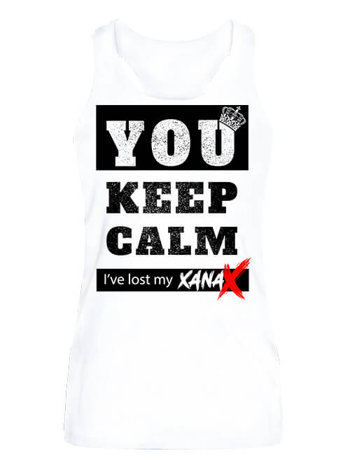 Női ujjatlan póló Keep calm Xanax fehér