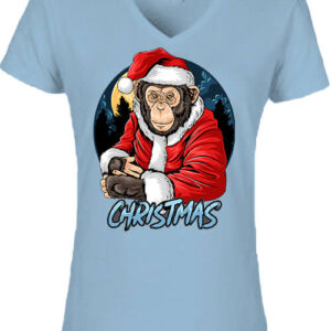 Karácsonyi Mikulás majom – Női V nyakú póló