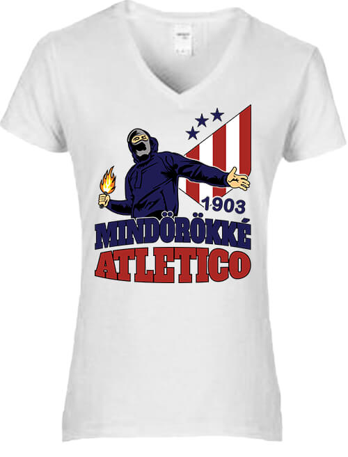 Női V nyakú póló Mindörökké Atletico fehér