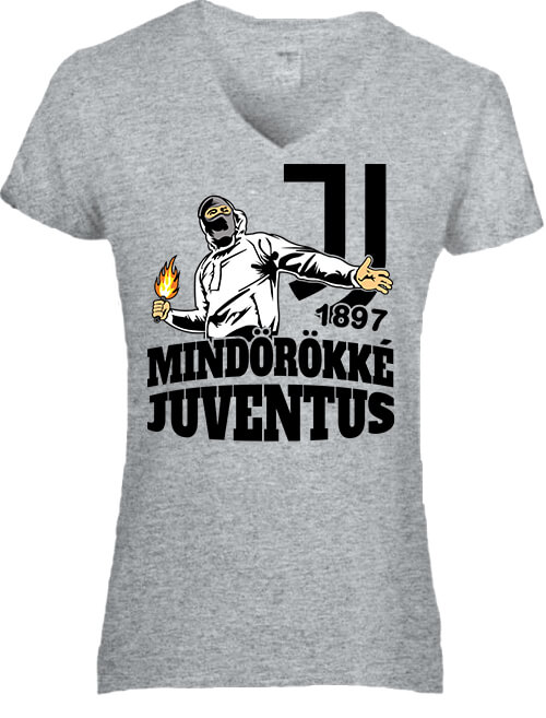 Női V nyakú póló Mindörökké Juventus szürke