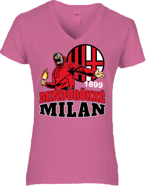 Női V nyakú póló Mindörökké Milán sötétrózsaszín