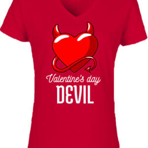 Valentine’s day devil – Női V nyakú póló – S, Piros