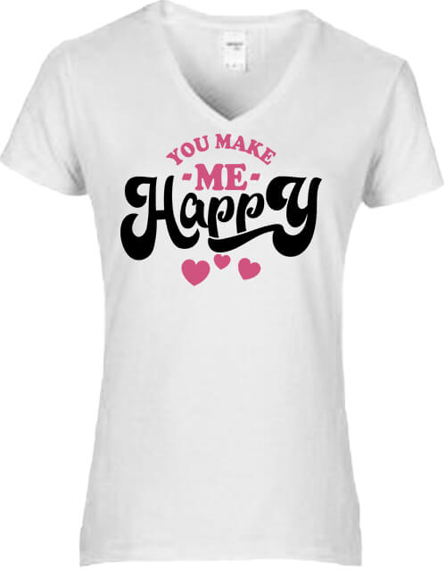 Női V nyakú póló You make me happy fehér You make me happy - Női V nyakú póló