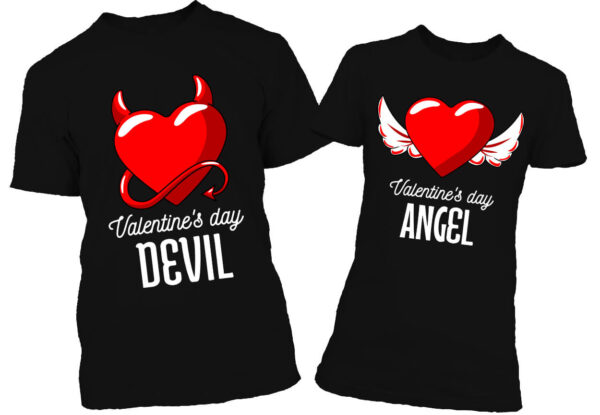 Páros póló Valentine's day devil & angel fekete