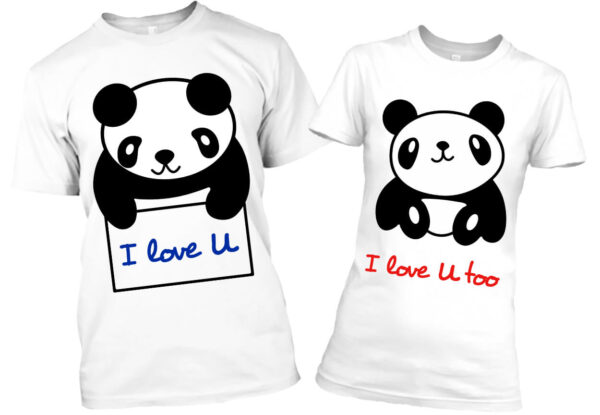 Páros póló I love you & too panda fehér