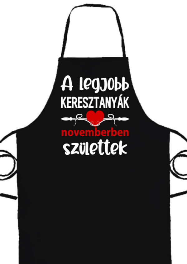 Novemberi keresztanyák Születésnap- Prémium kötény - Fekete