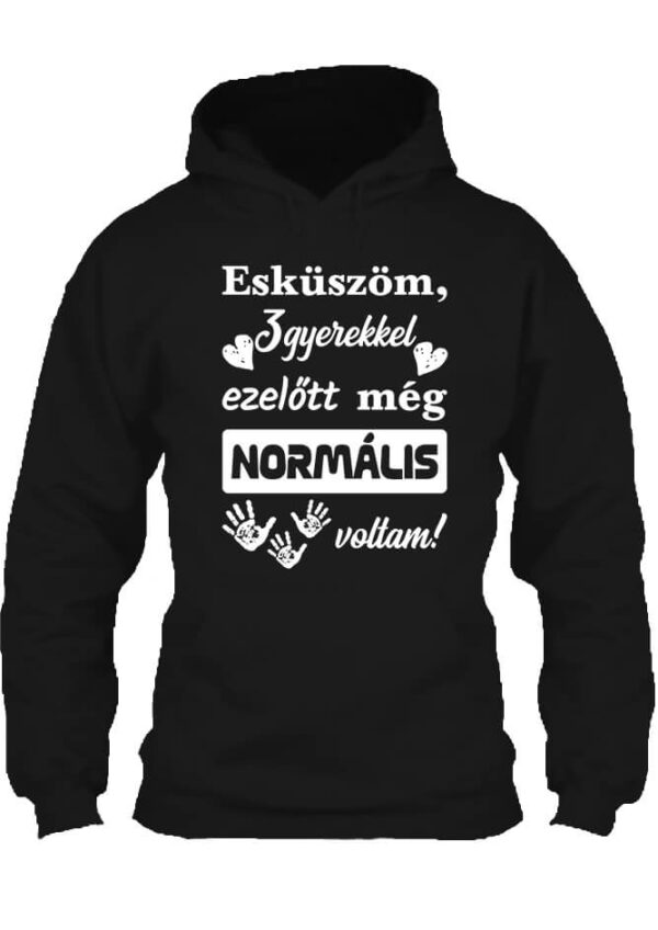 Három gyerekkel ezelőtt normális voltam - Unisex kapucnis pulóver - 4XL, Fekete