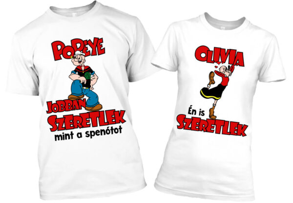 Páros póló Popeye Olívia szerelem fehér