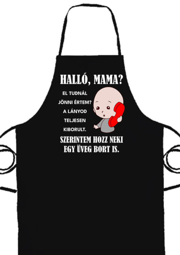 Kötény Halló Mama anya kiborult fekete