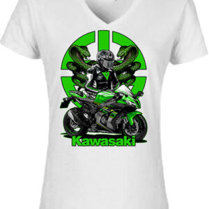 Motoros ajándék Kawasaki – Női V nyakú póló