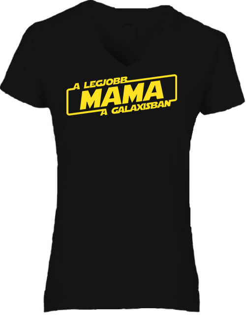 Női V nyakú póló A legjobb mama a galaxisban fekete
