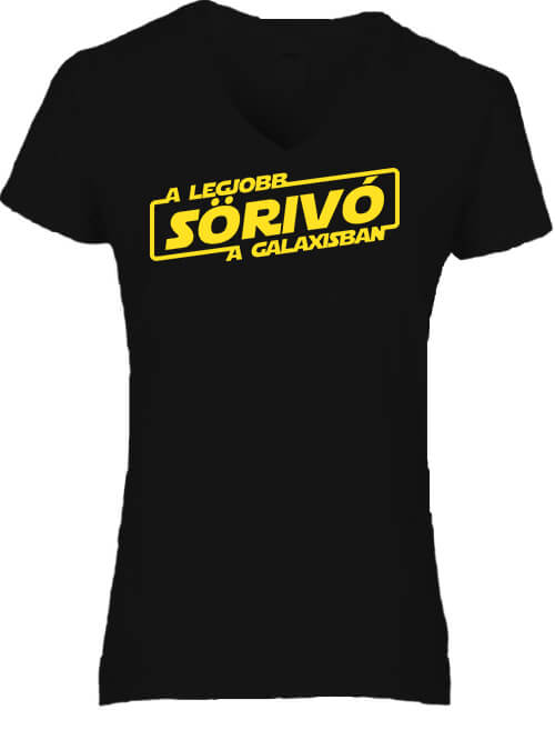 Női V nyakú póló A legjobb sörivó a galaxisban fekete