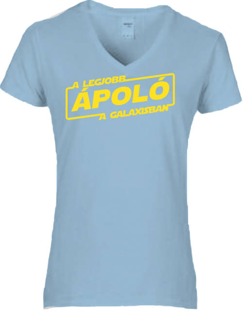 Női V nyakú póló A legjobb ápoló a galaxisban világoskék