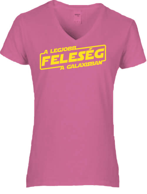 Női V nyakú póló A legjobb feleség a galaxisban sötétrózsaszín