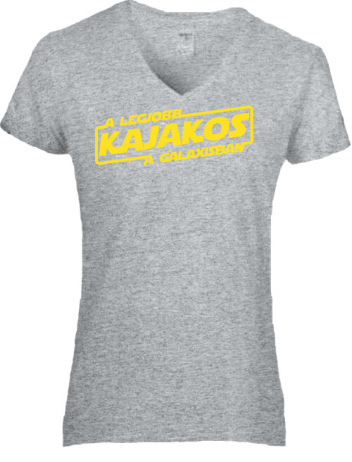 Női V nyakú póló A legjobb kajakos a galaxisban szürke