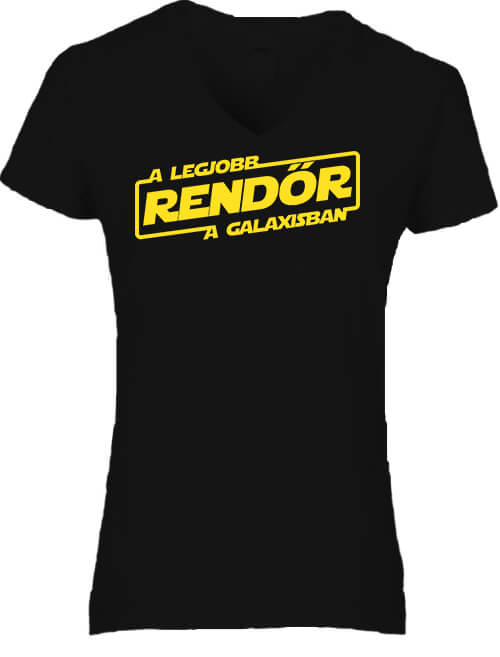 Női V nyakú póló A legjobb rendőr a galaxisban fekete