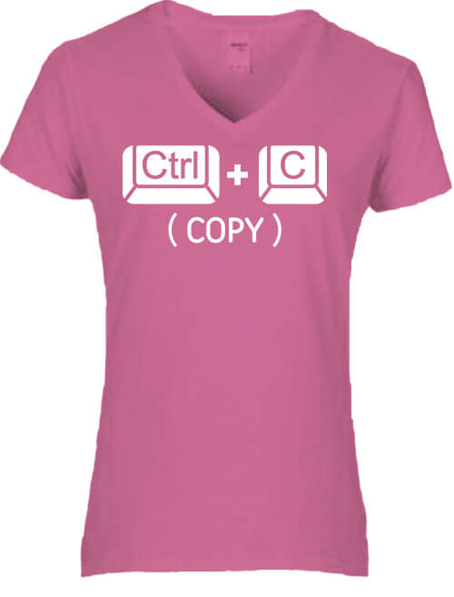 Női V nyakú póló Ctrl + C póló sötétrózsaszín