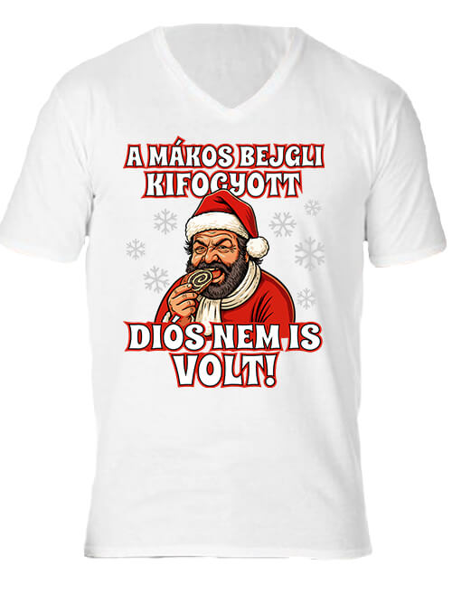Férfi V nyakú póló Bud Spencer bejgli Karácsony fehér