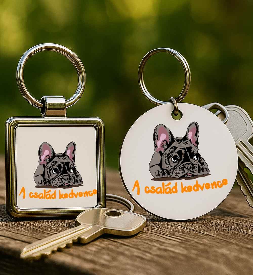 Fém kulcstartó A család kedvence francia bulldog