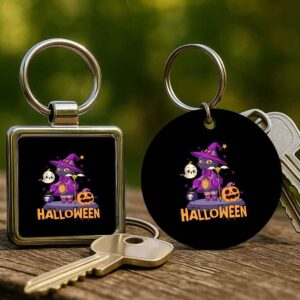 Boszorkány macska Halloween – Kulcstartó