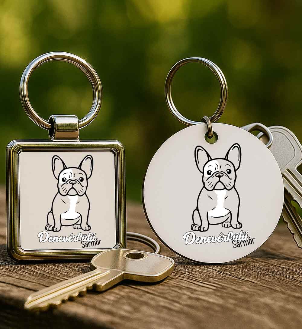 Fém kulcstartó Denevérfülű sármőr francia bulldog