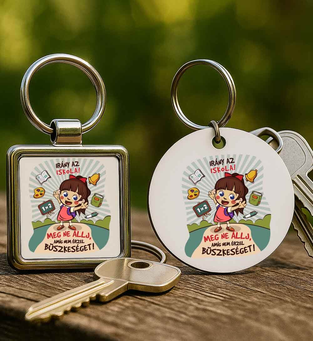 Fém kulcstartó Irány az iskola lány