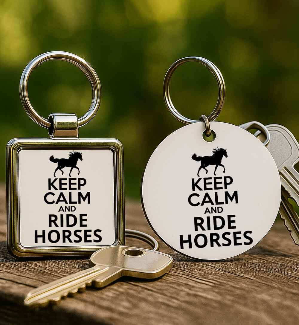Fém kulcstartó Keep calm and ride horses lovas