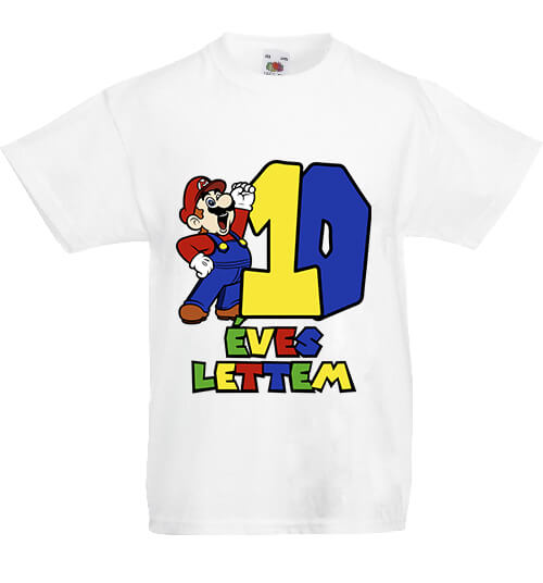 Gyerek póló 10 éves lettem Super Mario fehér