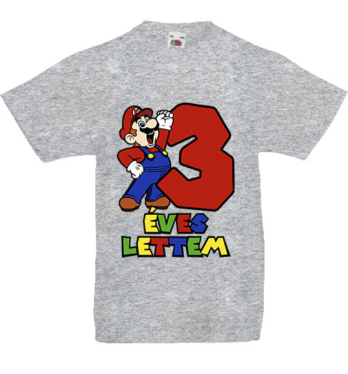 Gyerek póló 3 éves lettem Super Mario szürke