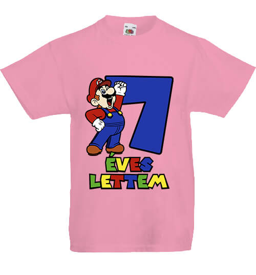 Gyerek póló 7 éves lettem Super Mario pink