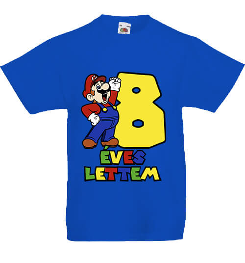 Gyerek póló 8 éves lettem Super Mario királykék