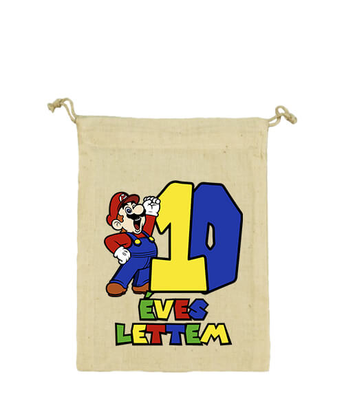 Vászonzacskó 10 éves lettem Super Mario natúr