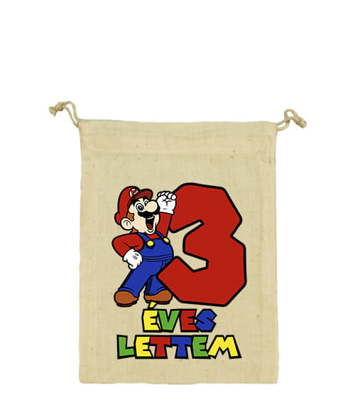 Vászonzacskó 3 éves lettem Super Mario natúr