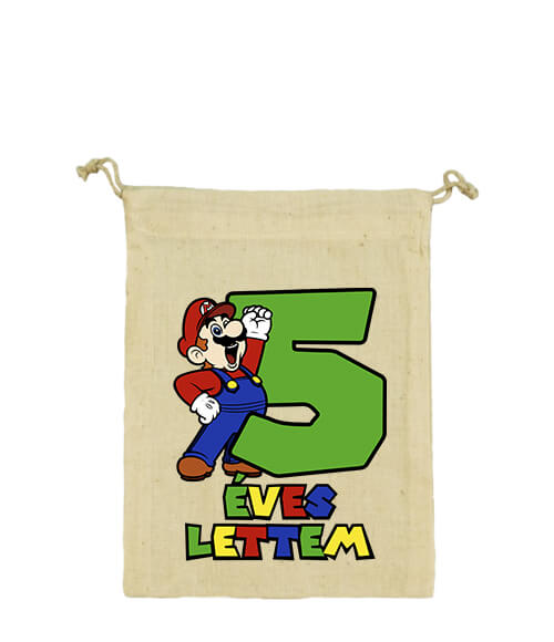 Vászonzacskó 5 éves lettem Super Mario natúr