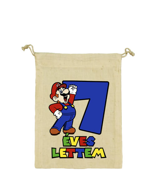 Vászonzacskó 7 éves lettem Super Mario natúr