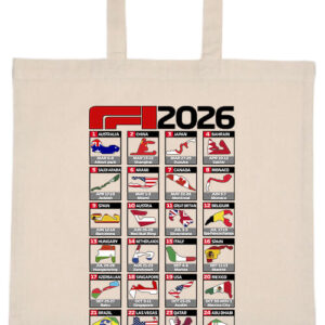 Forma 1 2026 versenynaptár – hosszú vagy rövid fülű vászontáska